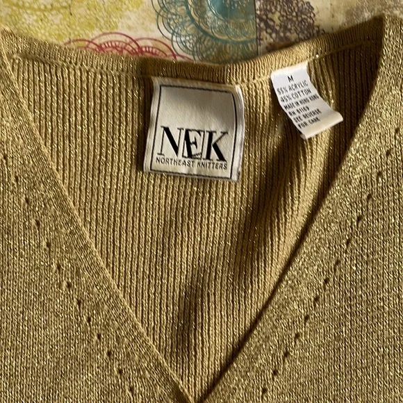 NEK North East Knitters Women’s Gold Buttoned Cardigan Sweater - Picture 2 of 6